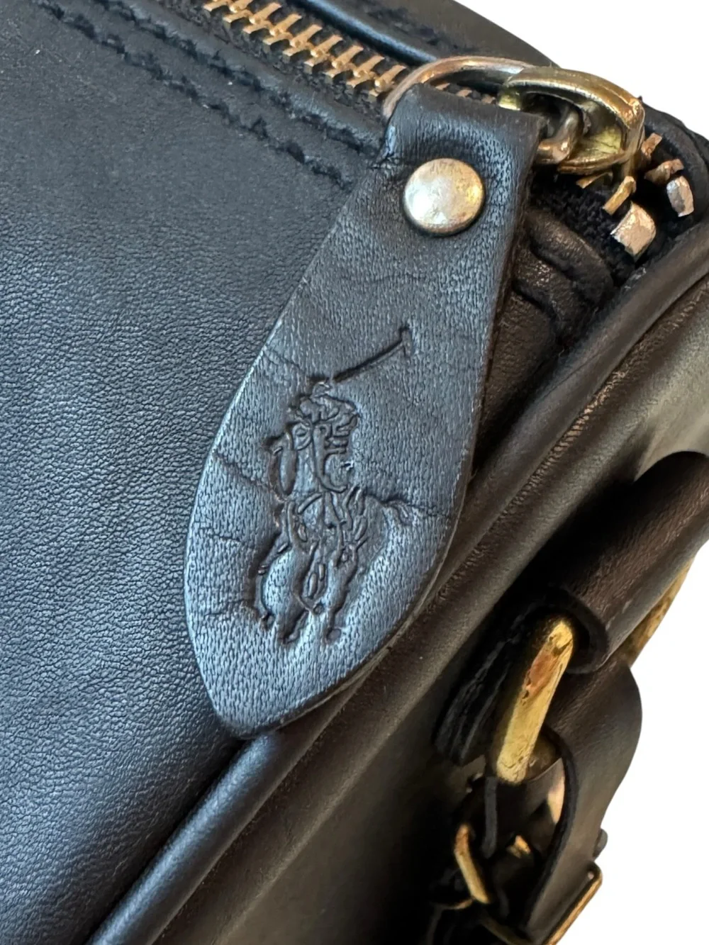 Vintage 90's Polo Ralph Lauren Black Leather Boston Speedy Style Satchel Bag